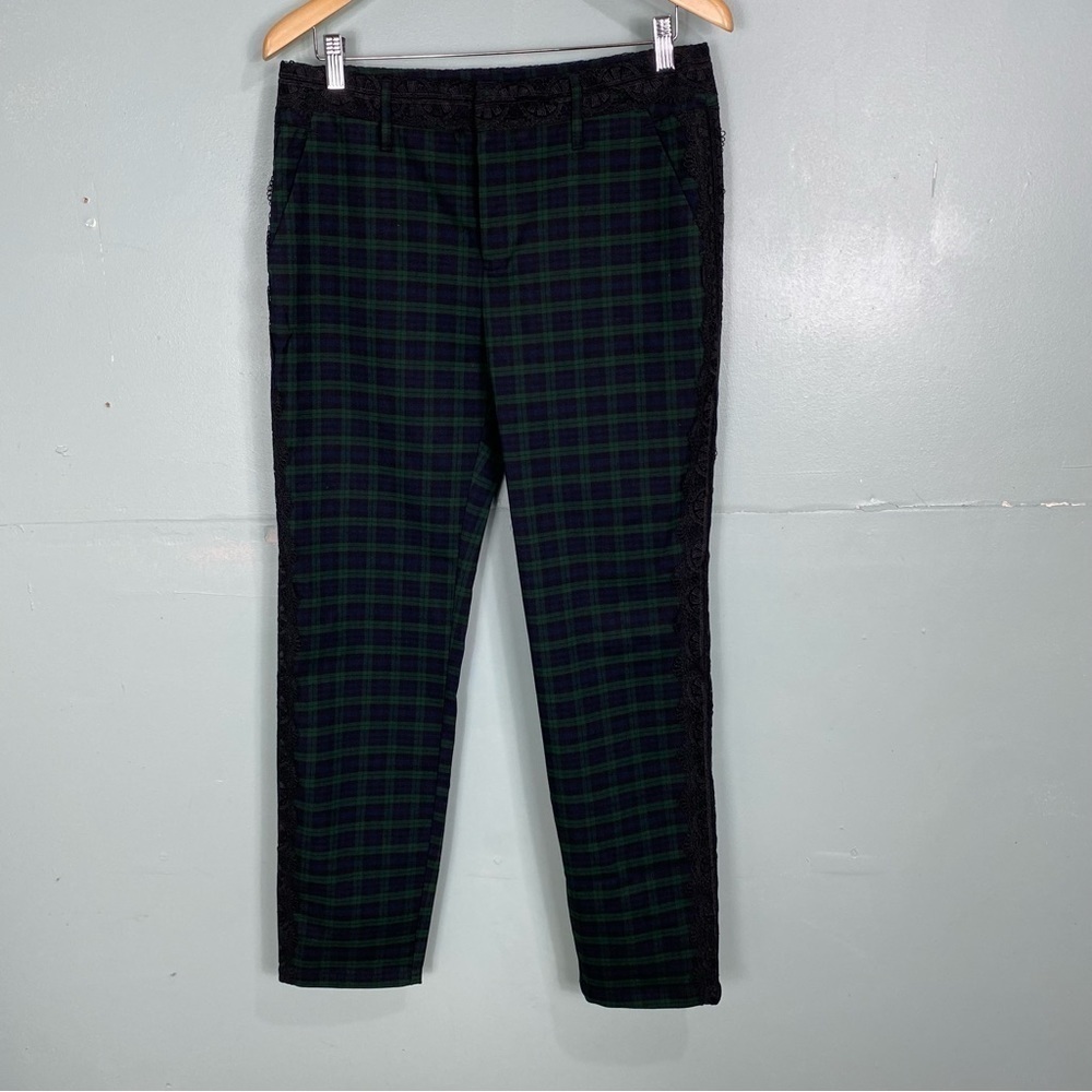 Sundance Green Navy Tartan Plaid Lace Trim Pants Sz 8